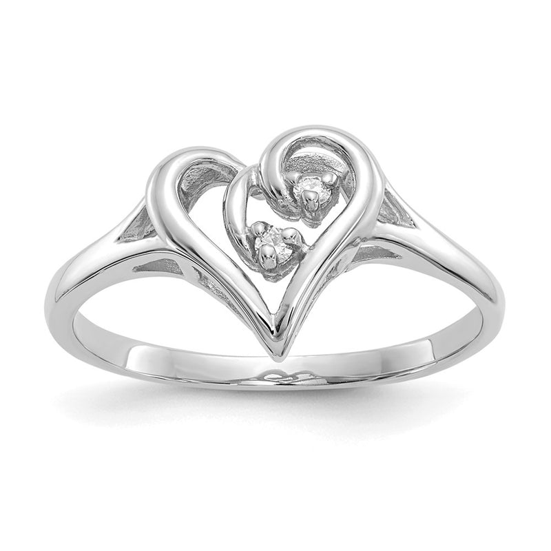 14k White Gold A Diamond heart ring