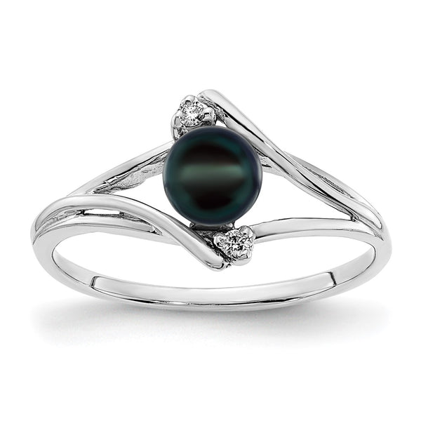 14k White Gold 5mm Black FW Cultured Pearl A Diamond ring