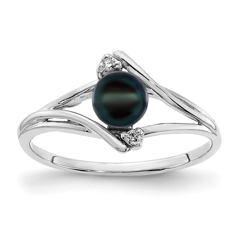 14k White Gold 5mm Black FW Cultured Pearl A Diamond ring