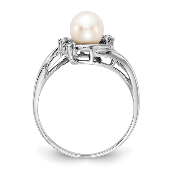 14k White Gold 6mm FW Cultured Pearl AA Diamond Ring