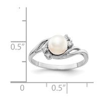 14k White Gold 6mm FW Cultured Pearl AA Diamond Ring