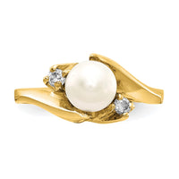 14k 6mm FW Cultured Pearl AAA Diamond ring