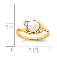 14k 6mm FW Cultured Pearl AAA Diamond ring