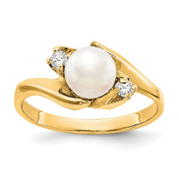 14k 6mm FW Cultured Pearl AAA Diamond ring