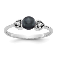 14k White Gold 4.5mm Black FW Cultured Pearl VS Diamond ring