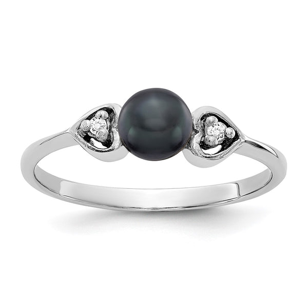 14k White Gold 4.5mm Black FW Cultured Pearl VS Diamond ring