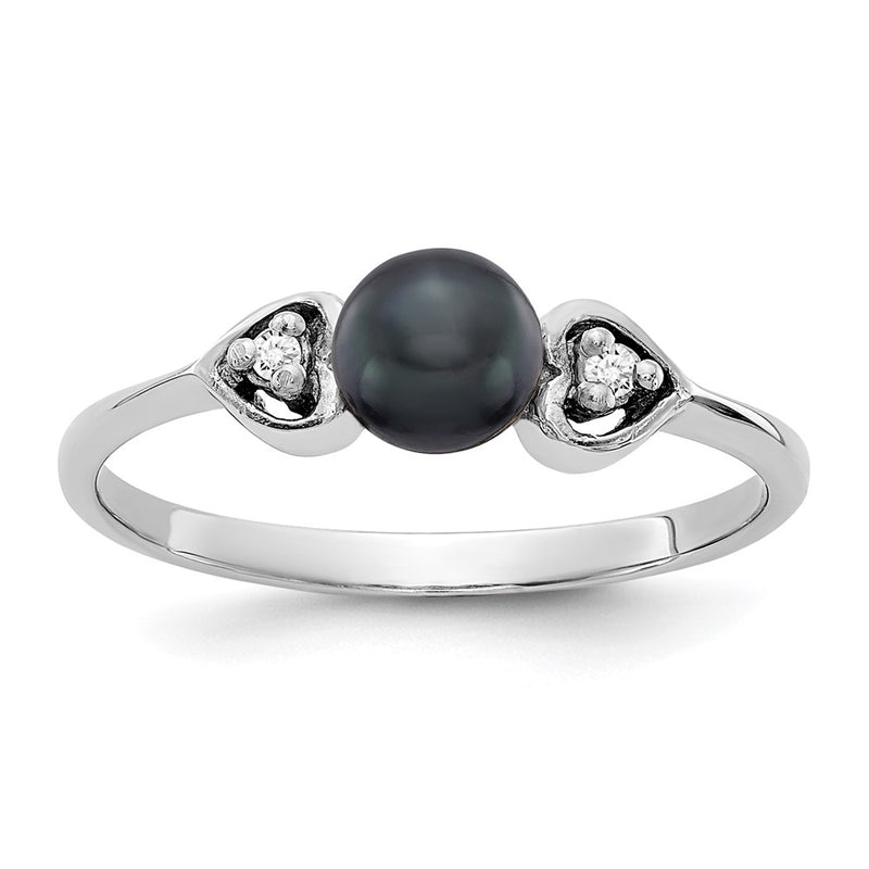 14k White Gold 4.5mm Black FW Cultured Pearl VS Diamond ring