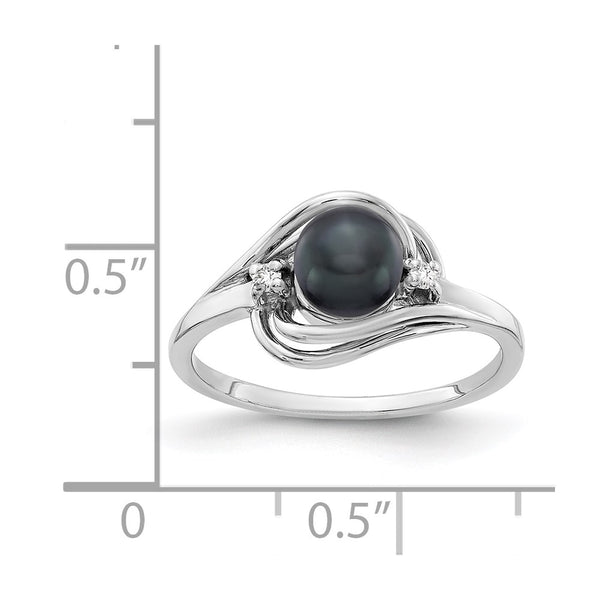 14k White Gold 5.5mm Black FW Cultured Pearl VS Diamond ring