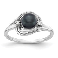 14k White Gold 5.5mm Black FW Cultured Pearl VS Diamond ring