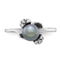 14k White Gold 6mm Black FW Cultured Pearl AA Diamond ring