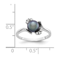 14k White Gold 6mm Black FW Cultured Pearl AA Diamond ring