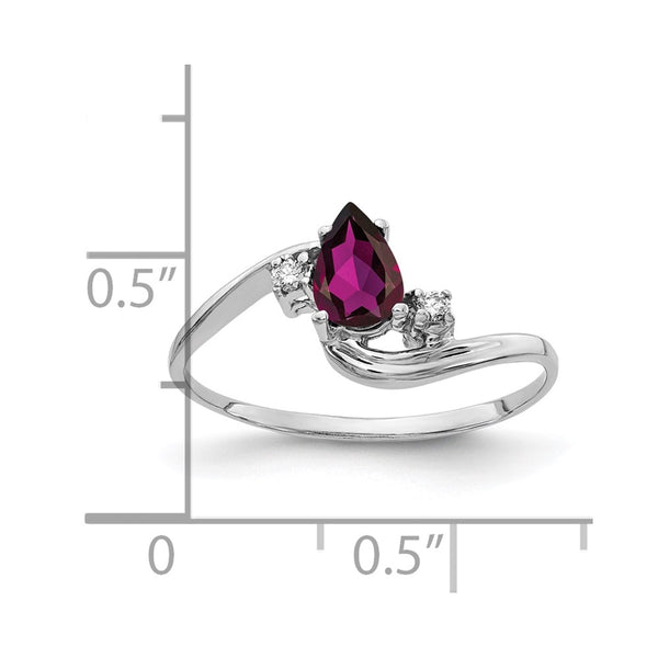 14k White Gold 6x4mm Pear Rhodolite Garnet AA Diamond ring