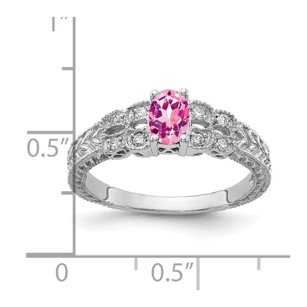 14k White Gold 6x4mm Oval Pink Sapphire VS Diamond ring