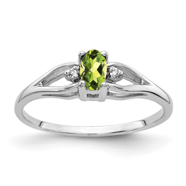 14k White Gold 5x3mm Oval Peridot VS Diamond ring