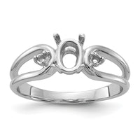 14k White Gold Polished .04ct. Diamond & 6x4 Oval Gemstone Ring Mounting