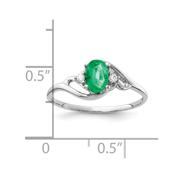 14k White Gold 6x4mm Oval Emerald A Diamond ring