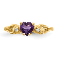 14k 5mm Heart Amethyst AA Diamond ring