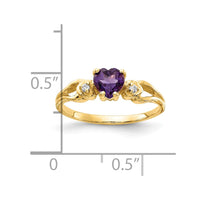 14k 5mm Heart Amethyst AA Diamond ring