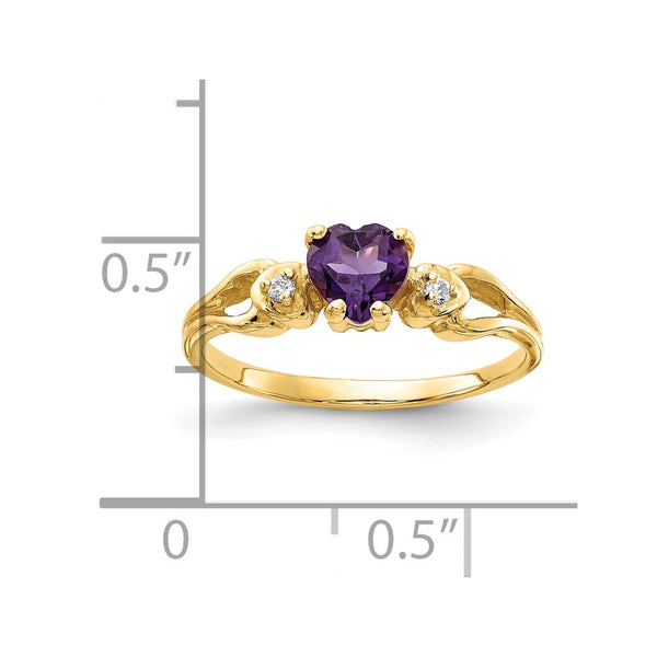 14k 5mm Heart Amethyst AA Diamond ring