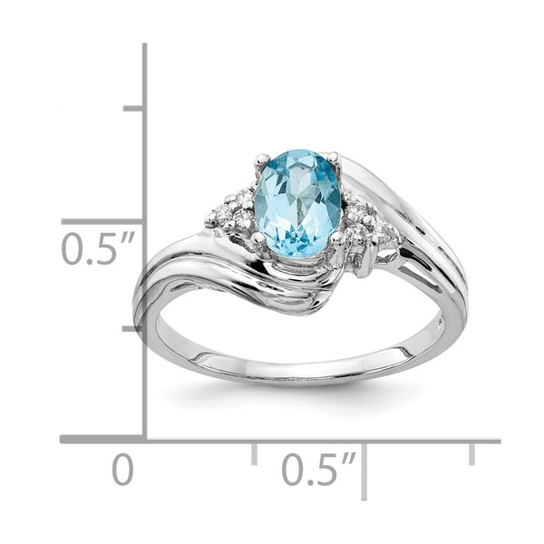 14k White Gold 7x5mm Oval Blue Topaz AAA Diamond ring