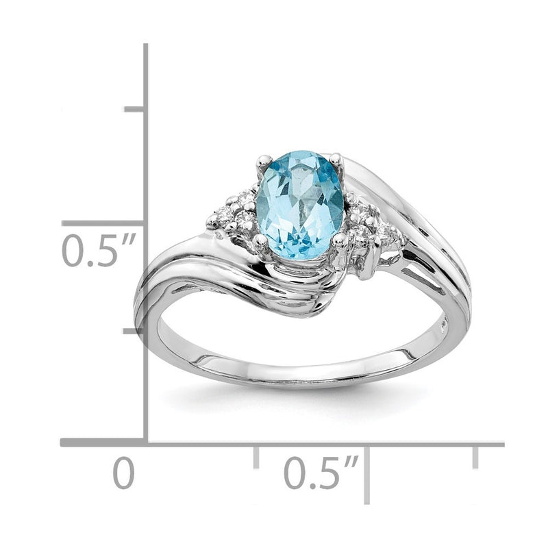 14k White Gold 7x5mm Oval Blue Topaz AAA Diamond ring
