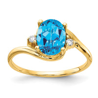 14k 8x6mm Oval Blue Topaz AAA Diamond ring