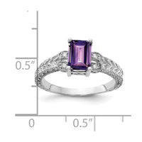 14k White Gold 7x5mm Emerald Cut Amethyst A Diamond ring