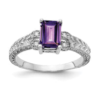 14k White Gold 7x5mm Emerald Cut Amethyst A Diamond ring