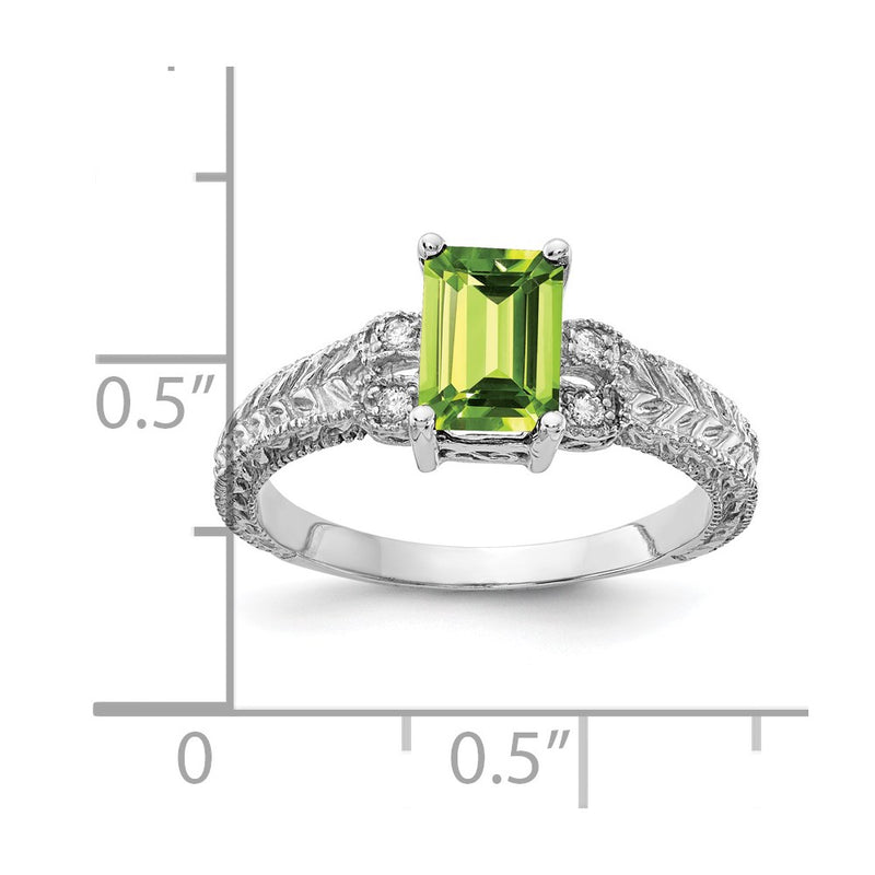 14k White Gold 7x5mm Emerald Cut Peridot VS Diamond ring