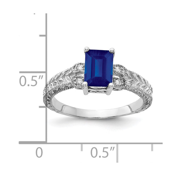 14k White Gold 7x5mm Emerald Cut Sapphire AA Diamond ring