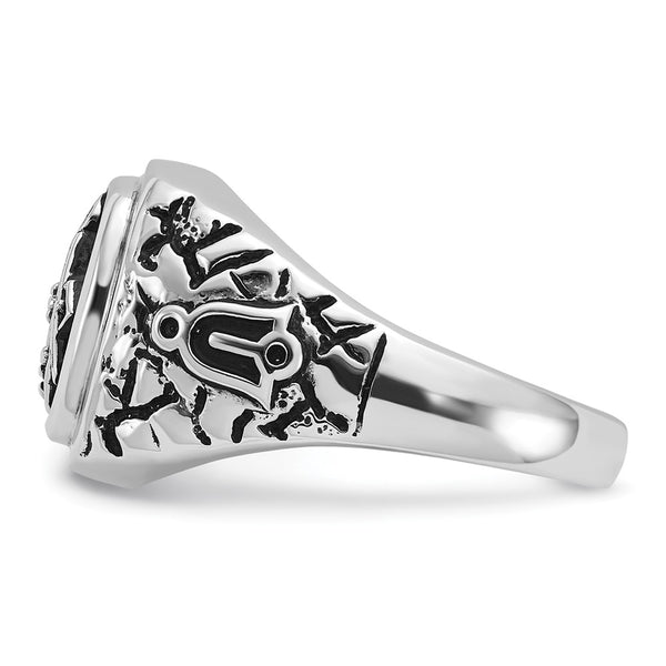 14kw Men's Antiqued Textured w/ Black Enamel & Diamond Masonic Ring