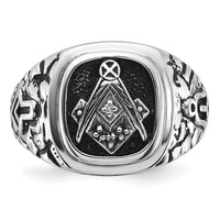 14kw Men's Antiqued Textured w/ Black Enamel & Diamond Masonic Ring
