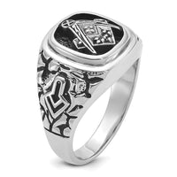 14kw Men's Antiqued Textured w/ Black Enamel & Diamond Masonic Ring
