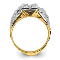 14tt Men's Textured w/ Black Enamel & Diamond Masonic Ring