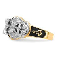 14tt Men's Textured w/ Black Enamel & Diamond Masonic Ring