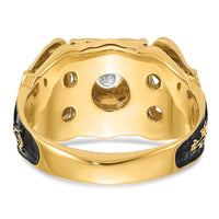 14tt Men's Textured w/ Black Enamel & Diamond Masonic Ring