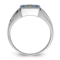 14kw Men's Textured w/ Black Enamel & Imit. Blue Spinel Masonic Ring