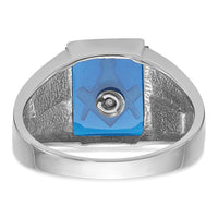 14kw Men's Textured w/ Black Enamel & Imit. Blue Spinel Masonic Ring