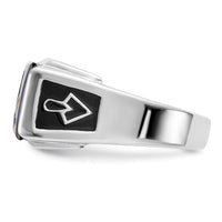 14kw Men's Textured, Enameled Dia Imit. Blue Spinel Masonic Ring