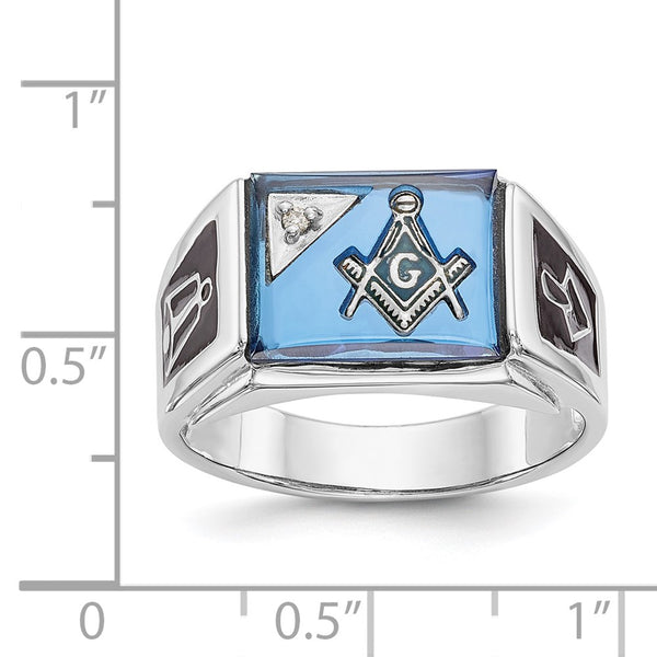 14kw Men's Textured, Enameled Dia Imit. Blue Spinel Masonic Ring