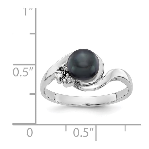 14k White Gold 6mm Black FW Cultured Pearl AAA Diamond Ring