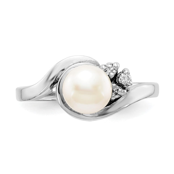 14k White Gold 6mm FW Cultured Pearl AAA Diamond Ring
