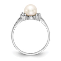 14k White Gold 6mm FW Cultured Pearl AA Diamond ring