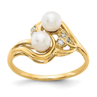 14k 4.5mm FW Cultured Pearl VS Diamond ring