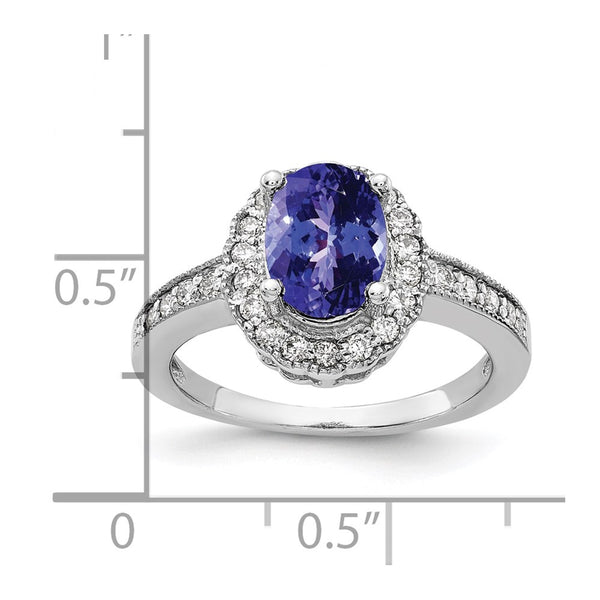 14k White Gold 8x6mm Oval Tanzanite AA Diamond ring