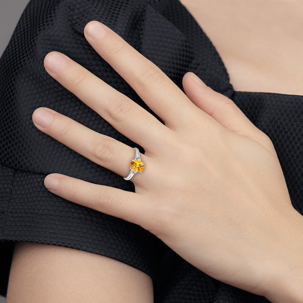 14k White Gold 8x6mm Oval Citrine A Diamond ring