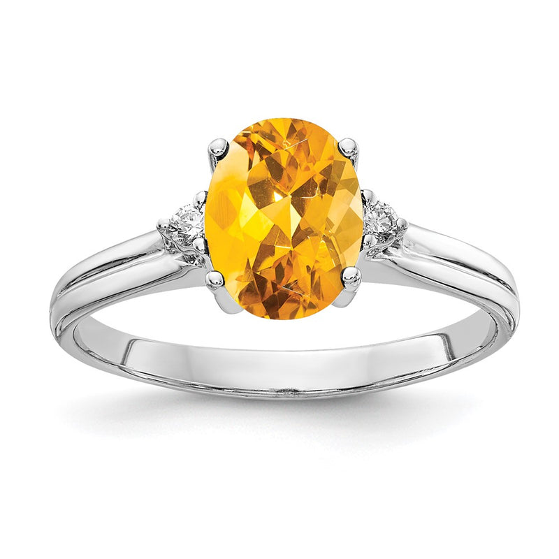 14k White Gold 8x6mm Oval Citrine A Diamond ring