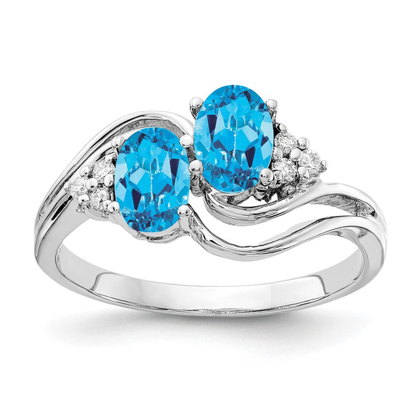 14k White Gold 6x4mm Oval Blue Topaz A Diamond ring