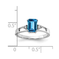 14k White Gold 7x5mm Emerald Cut Blue Topaz AAA Diamond ring
