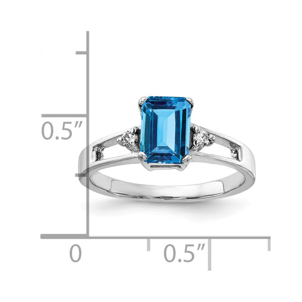 14k White Gold 7x5mm Emerald Cut Blue Topaz AAA Diamond ring